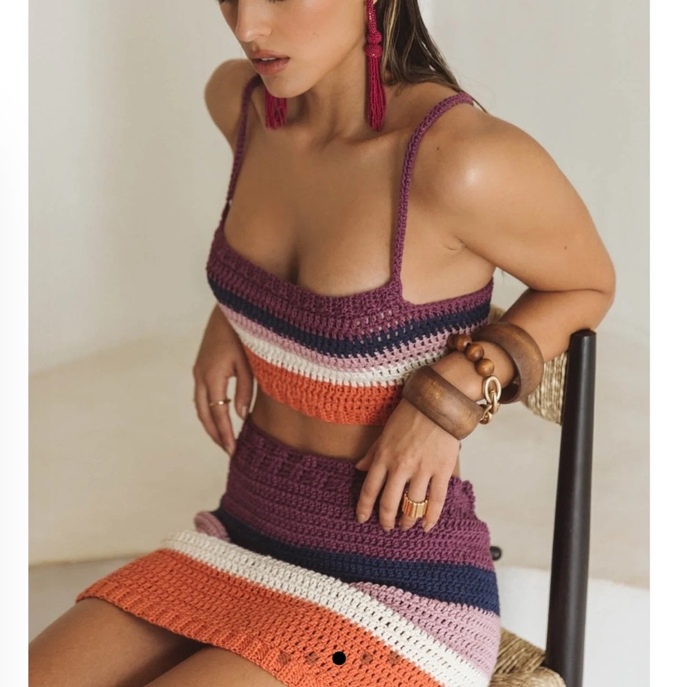 Soah Swim Gia Sunset Striped Crochet Crop Top + Mini Skirt Set - Picture 2 of 15